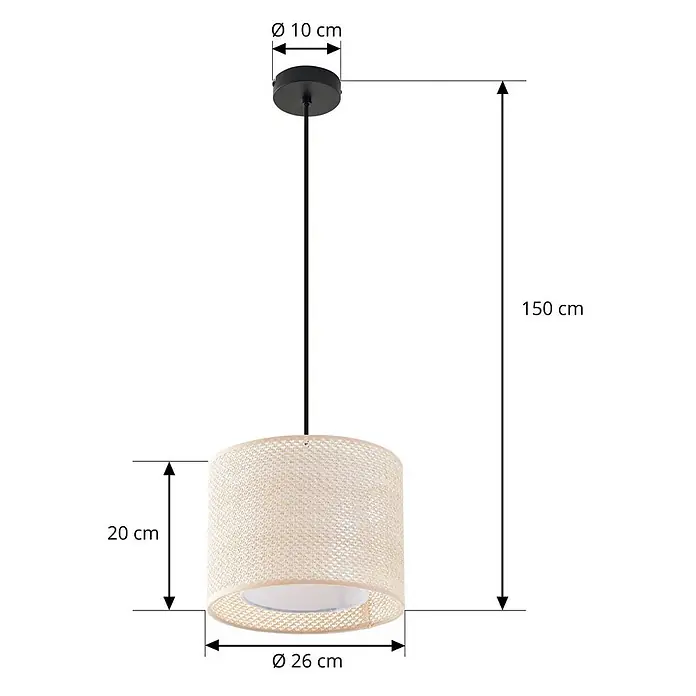 Lindby Pendelleuchte Soula - creme / amber, beige, E27 - Beige Hängeleuchte aus Webstoff mit schwarzer Aufhängung und Deckenrosette. Gesamthöhe 150 cm, Schirmdurchmesser 26 cm.