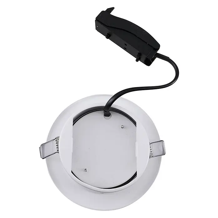 Lindby Einbauleuchte Jyla - weiß / opal - Weiße runde Einbauleuchte mit schwarzem Stecker und Federklemmen zur Deckenmontage.