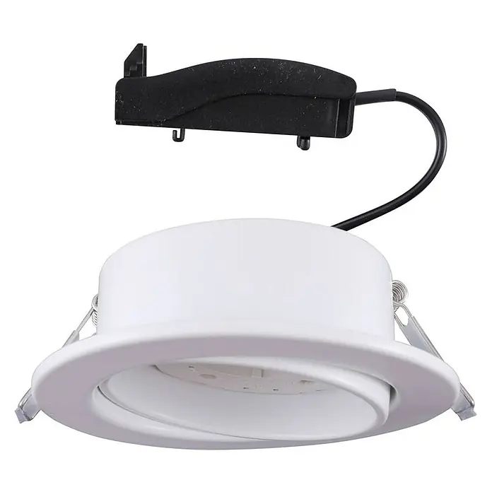 Lindby Einbauleuchte Jyla - weiß / opal - Weiße, schwenkbare LED-Einbauleuchte mit externem schwarzem Treiber und Montageklammern.