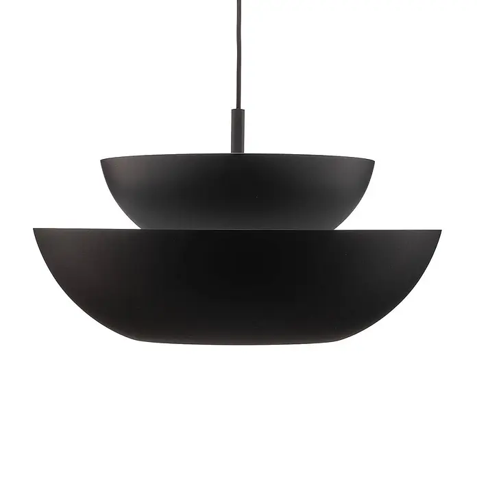 Lucande Pendelleuchte Kellina - L x B x H: 48 x 48 x 20,3 cm, schwarz, Schwarz, E27 - Matte schwarze zweistufige, schalenförmige Pendelleuchte, an einem schwarzen Kabel hängend.