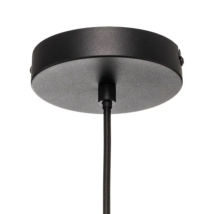 Lucande Pendelleuchte Kellina - L x B x H: 48 x 48 x 20,3 cm, schwarz, Schwarz, E27 - Schwarze, texturierte Metall-Deckenrosette mit schwarzem Textilkabel.
