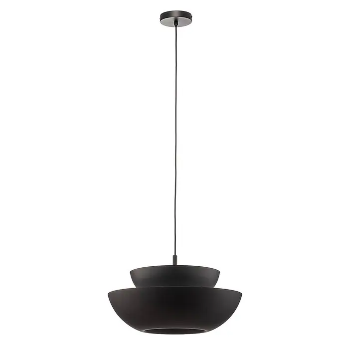 Lucande Pendelleuchte Kellina - L x B x H: 48 x 48 x 20,3 cm, schwarz, Schwarz, E27 - Schwarze Pendelleuchte mit zwei geschichteten, schalenförmigen Schirmen.