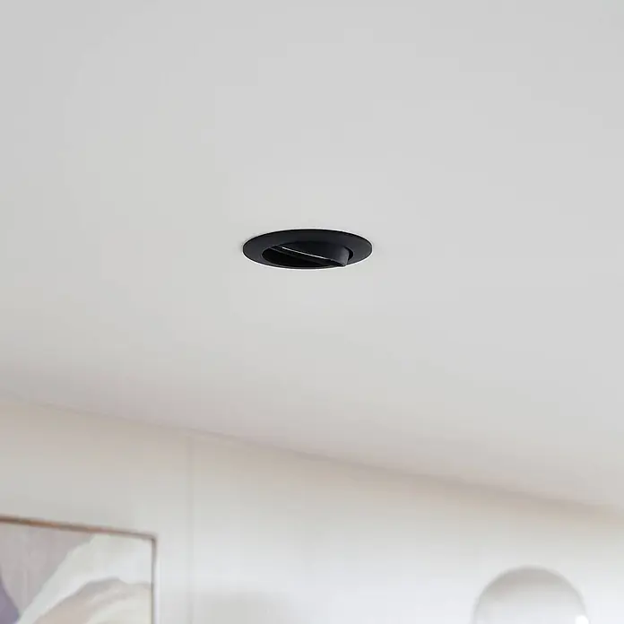 Prios Einbauleuchte Fibur - Ø x H: 8,2 x 2,8 cm, schwarz - Schwarzer verstellbarer Einbaustrahler.