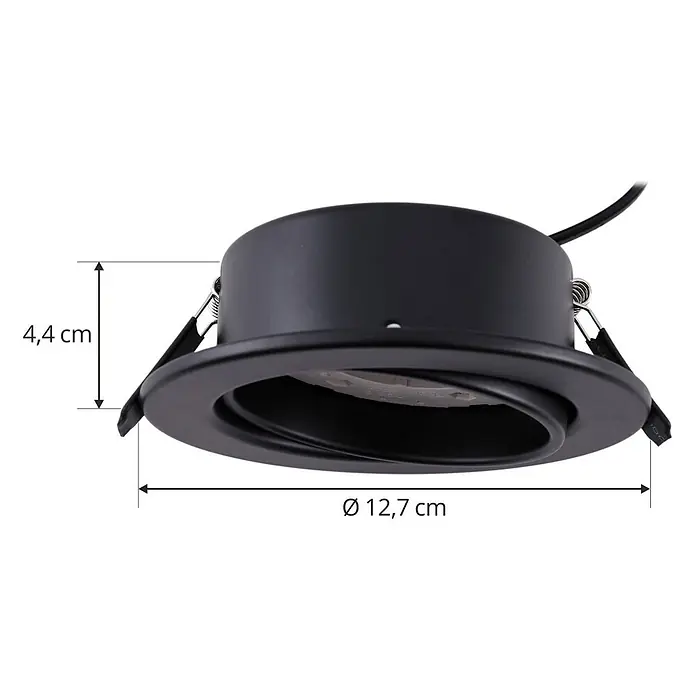 Lindby Einbauleuchte Jyla - Ø x H: 13 x 5,5 cm, schwarz - Schwarzer runder Einbaustrahler mit schwenkbarem Innenteil und Montagefedern.