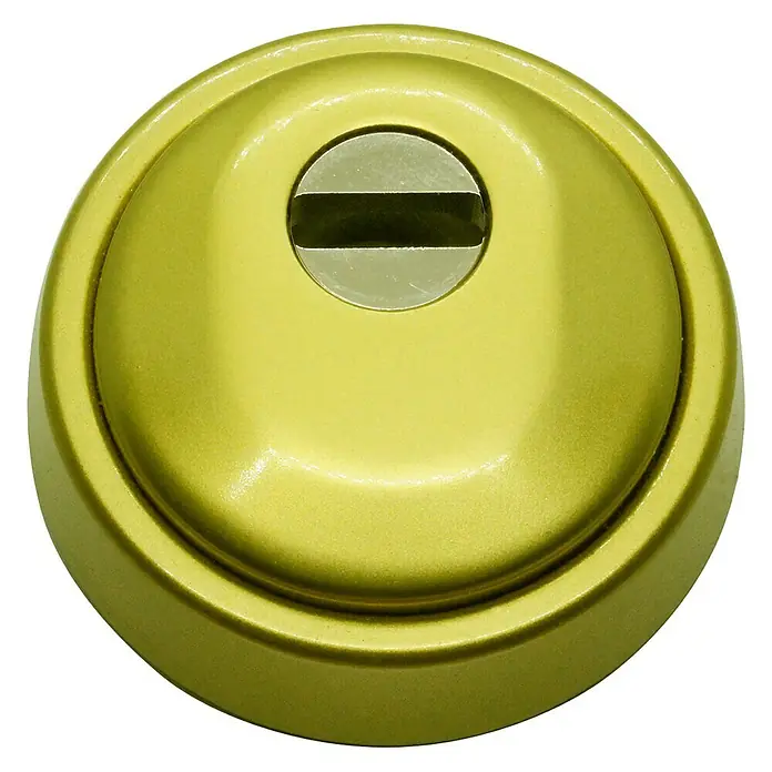 Lince Escudo para cerraduras HOPLON bicapa - Latón - Primer plano de una roseta dorada para puerta con ojo de cerradura, ideal para seguridad y herrajes elegantes.