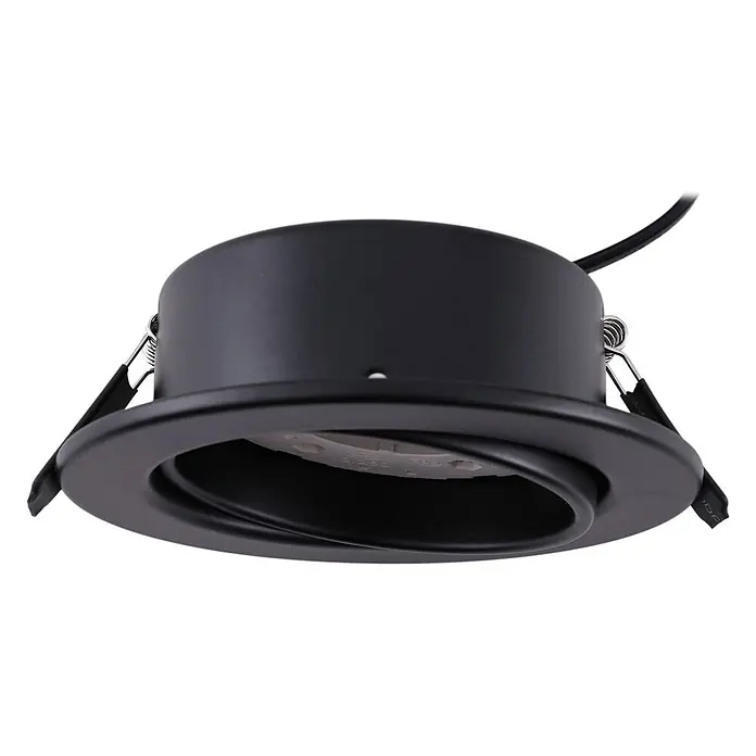 Lindby Einbauleuchte Jyla - Ø x H: 13 x 5,5 cm, schwarz - Schwarzer verstellbarer Einbaustrahler mit schwenkbarem Innenring und Federklammern zur Deckenmontage.