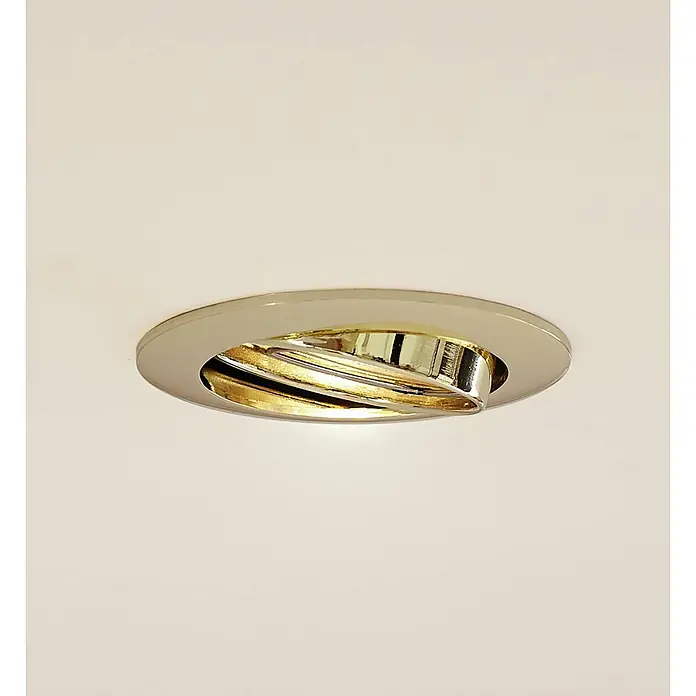 Prios Einbauleuchte Fibur - Ø x H: 8,2 x 2,8 cm, messing / gold - Verstellbarer Einbaustrahler mit goldenem Reflektor und silbergrauem Rand.