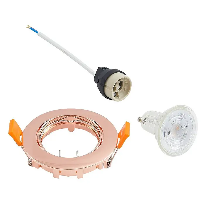 Prios Einbauleuchte Fibur - Ø x H: 8,2 x 2,8 cm, kupfer - Einbauleuchten-Set in Roségold mit GU10-Fassung und LED-Lampe.