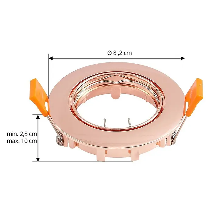 Prios Einbauleuchte Fibur - Ø x H: 8,2 x 2,8 cm, kupfer - Roségoldener Einbaustrahlerrahmen, Ø 8,2 cm, für Deckenstärke 2,8-10 cm.