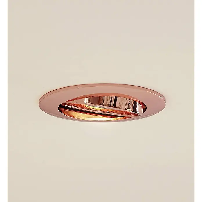 Prios Einbauleuchte Fibur - Ø x H: 8,2 x 2,8 cm, kupfer - Roségoldener verstellbarer Einbaustrahler, warmes Licht ausstrahlend.