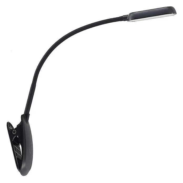 Prios Klemmleuchte Najari - Farbe Gehäuse: schwarz - Schwarze LED-Klemmleuchte mit flexiblem Schwanenhals und rechteckigem Leuchtenkopf.