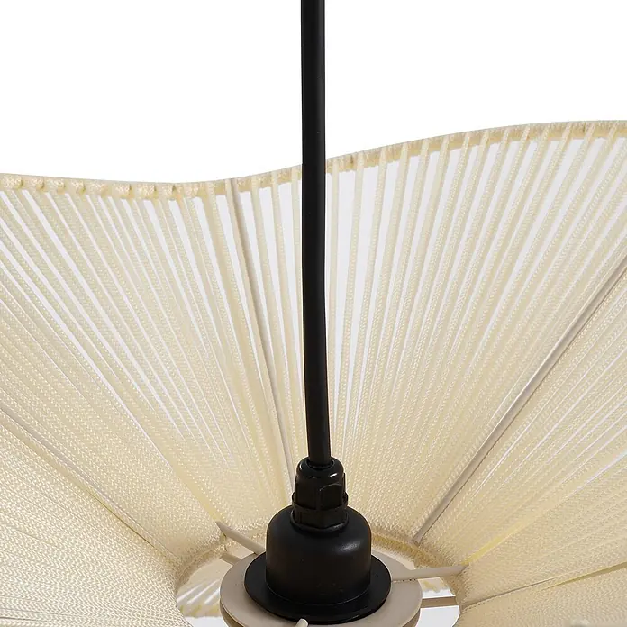 Lindby Außenwand- & Deckenleuchte Valdorin - creme / amber, IP44 - Creme-gewebter Schnurlampenschirm mit schwarzem Mittelstiel und Fassung.