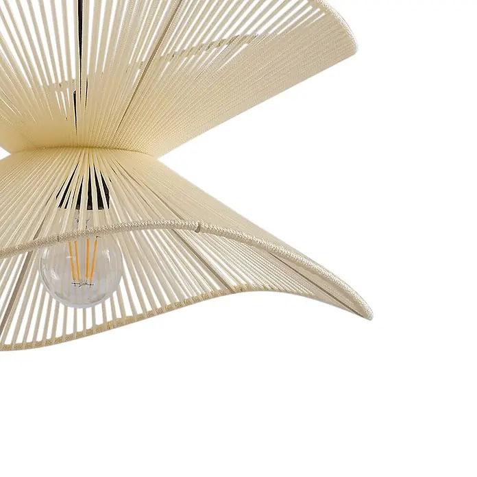 Lindby Außenwand- & Deckenleuchte Valdorin - creme / amber, IP44 - Cremefarbene Pendelleuchte aus geflochtenen Schnüren mit modernem, geschichtetem Design und sichtbarer Glühbirne.