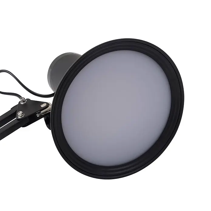 Lindby Klemmleuchte Undra - Farbe Gehäuse: schwarz - Schwarze verstellbare Schreibtischlampe mit runder weißer LED-Lichtfläche.