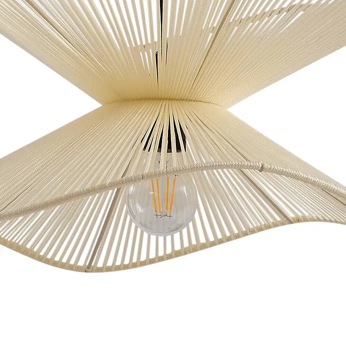 Lindby Außenwand- & Deckenleuchte Valdorin - creme / amber, IP44 - Cremefarbener Fadenschirm mit ausgeprägter Fächerform und sichtbarer Glühbirne.