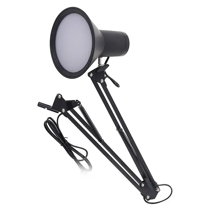 Lindby Klemmleuchte Undra - Farbe Gehäuse: schwarz - Schwarze, verstellbare Schreibtischlampe mit rundem Leuchtkopf und federbelastetem Gelenkarm, mit Spiralkabel.