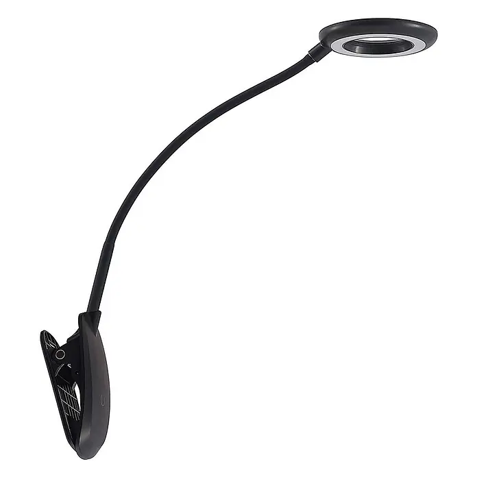 Prios Klemmleuchte Harumi - L x B x H: 14,8 x 11 x 51 cm, Farbe Gehäuse: schwarz - Schwarze Klemmleuchte mit flexiblem Schwanenhals und rundem LED-Lichtkopf.