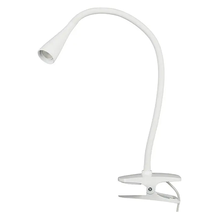 Lindby Klemmleuchte Baris - L x B x H: 13 x 6 x 44 cm, Farbe Gehäuse: weiß / opal - Weiße Klemmleuchte mit flexiblem Schwanenhals und konischem Kopf.