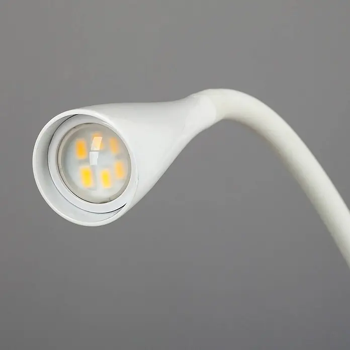 Lindby Klemmleuchte Baris - L x B x H: 13 x 6 x 44 cm, Farbe Gehäuse: weiß / opal - Weißer flexibler LED-Schreibtischlampenkopf mit warmem Licht.