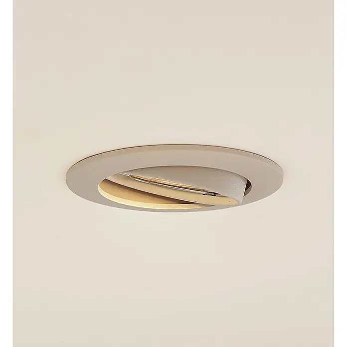 Prios Einbauleuchte Fibur - creme / amber - Graue Einbauleuchte für die Decke mit schwenkbarem Innenteil und goldenem Reflektor.