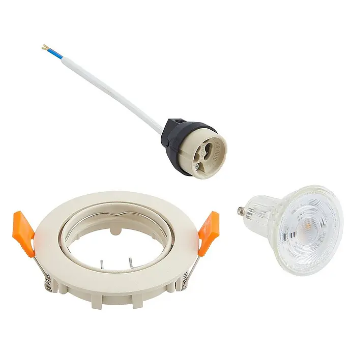 Prios Einbauleuchte Fibur - creme / amber - GU10 Einbaustrahler-Set mit cremefarbenem Rahmen, Fassung und LED-Lampe.