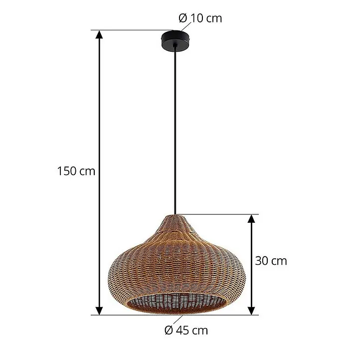 Lucande Außenwand- & Deckenleuchte Taniola - Holz hell, IP44 - Braune Hängelampe aus geflochtenem Rattan mit rundem Schirm. Schirm: 45 cm Durchmesser, 30 cm Höhe.