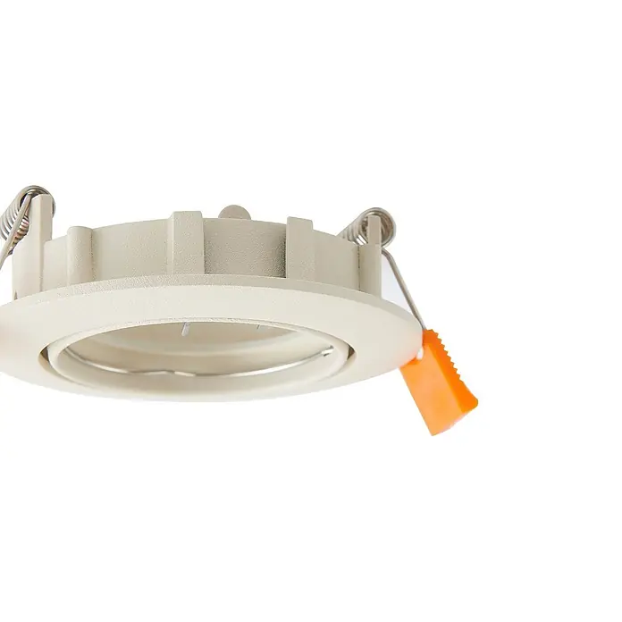 Prios Einbauleuchte Fibur - creme / amber - Beige Einbauleuchte mit Federklammern und orangefarbenem elektrischem Stecker.