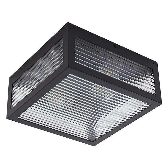 Lindby Außenwand- & Deckenleuchte Bolgar - schwarz, IP44 - Schwarze quadratische Außenleuchte mit gerippten Glaspaneelen.
