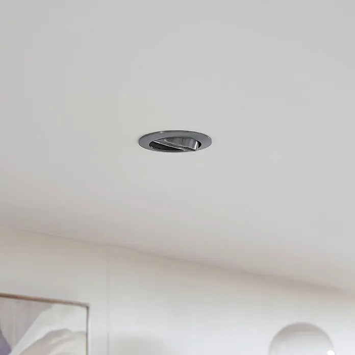 Prios Einbauleuchte Fibur - Ø x H: 8,2 x 2,8 cm, alu / grau / zink - Dunkelgrauer Einbaustrahler mit verstellbarem Lichtkegel.