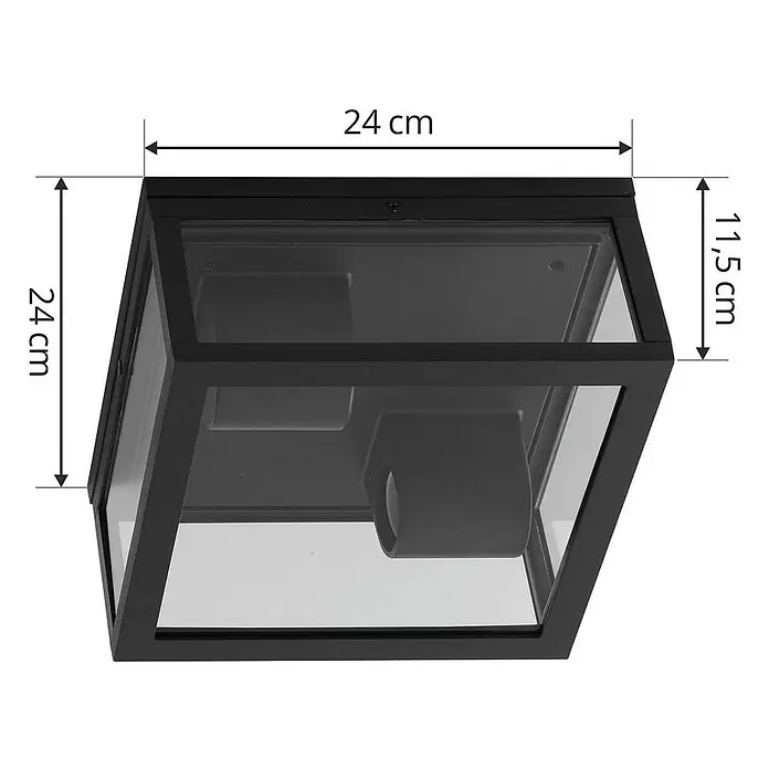 Lindby Außenwand- & Deckenleuchte Kremena - schwarz, klar / transparent, IP44 - Schwarze quadratische Außenleuchte mit Klarglas, 24x24x11,5 cm.