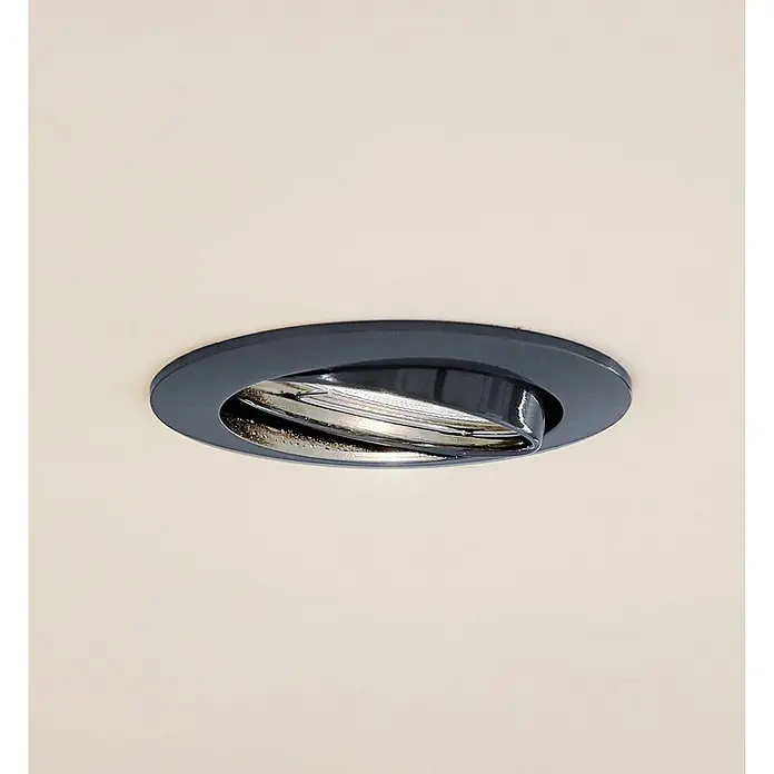 Prios Einbauleuchte Fibur - Ø x H: 8,2 x 2,8 cm, alu / grau / zink - Runder, dunkelgrauer Einbaustrahler mit verstellbarem, metallischem Innenreflektor.