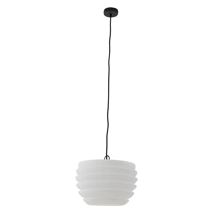 Lindby Außenwand- & Deckenleuchte Arona - weiß / opal, IP65 - Weiße Pendelleuchte mit Schichten, schwarzem Kabel und Deckenbaldachin.