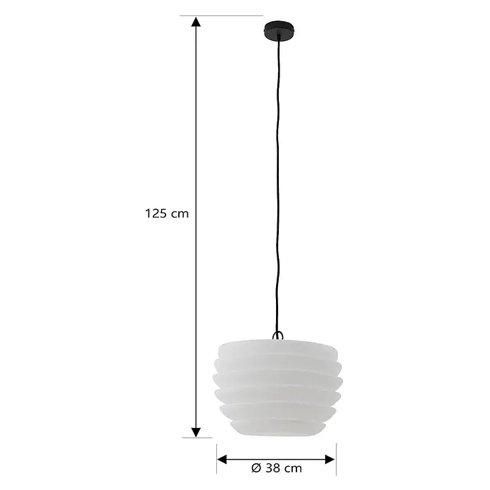 Lindby Außenwand- & Deckenleuchte Arona - weiß / opal, IP65 - Weiße gerippte Pendelleuchte mit schwarzem Kabel, 125 cm Gesamtlänge, 38 cm Durchmesser.