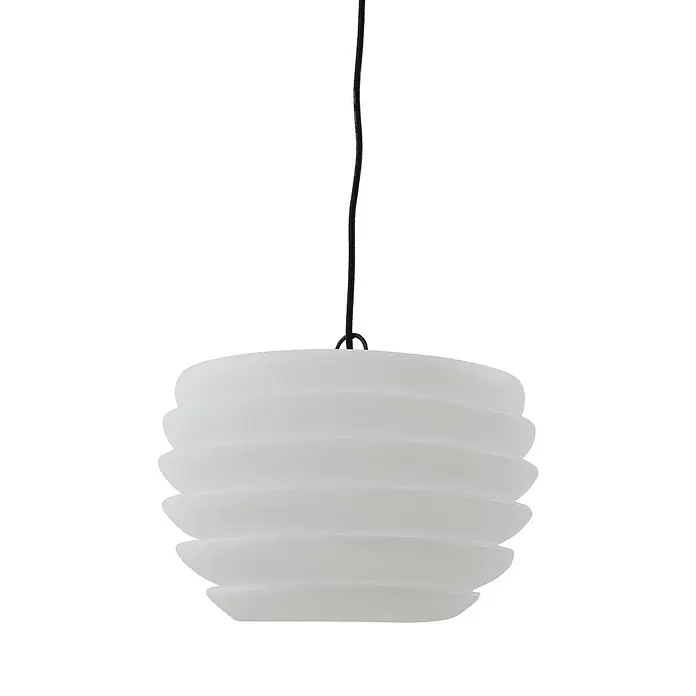 Lindby Außenwand- & Deckenleuchte Arona - weiß / opal, IP65 - Weiß gerippte Hängeleuchte mit schwarzem Kabel.