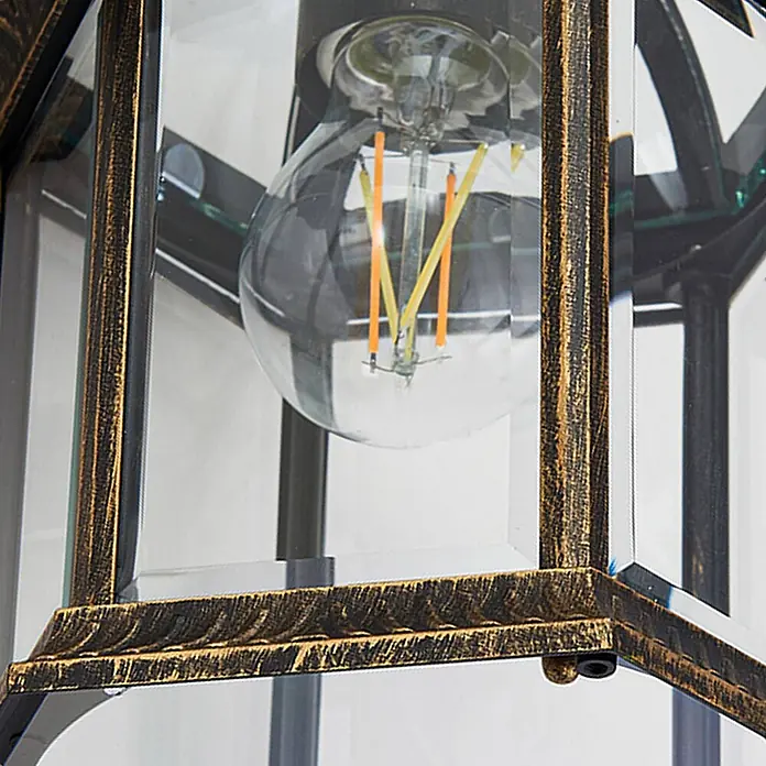 Lindby Außenwandleuchte Adelisa - bronze / altmessing, bronze / altmessing, IP44 - Antike Bronzelaterne mit Klarglas und LED-Glühfadenlampe.