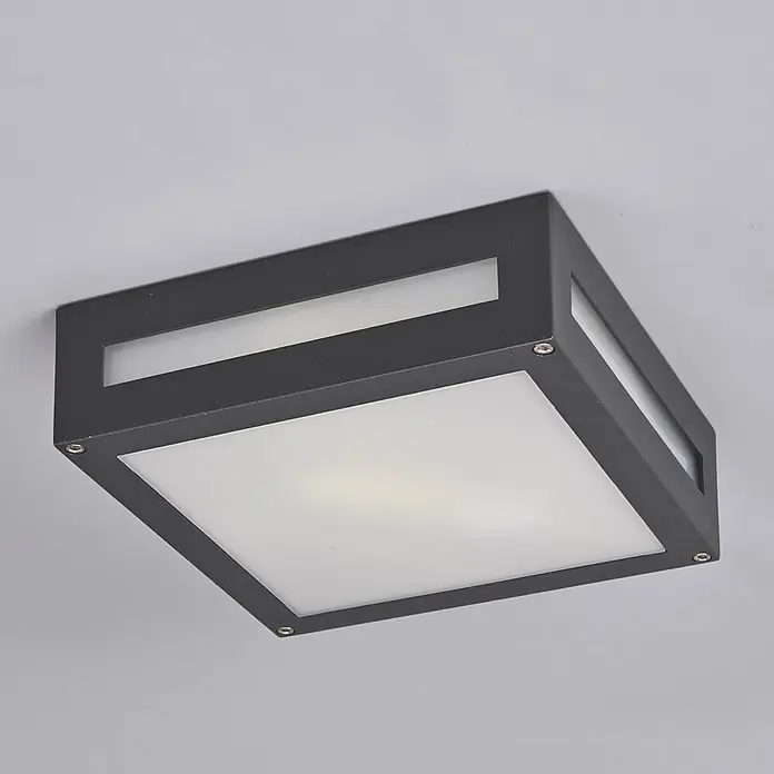 Lucande Außenwand- & Deckenleuchte Nerea - schwarz, schwarz, IP54 - Quadratische anthrazitfarbene LED-Aufbauleuchte mit satinierten Diffusoren und seitlichen Aussparungen.