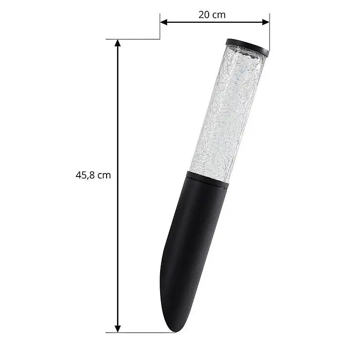 Lindby Außenwandleuchte Gavros - 7 x 7 x 45 cm, schwarz, klar / transparent, IP44 - Schwarze Gartenlampe mit klarem, rissigem Glasaufsatz. Misst 45,8 cm hoch und 20 cm breit.