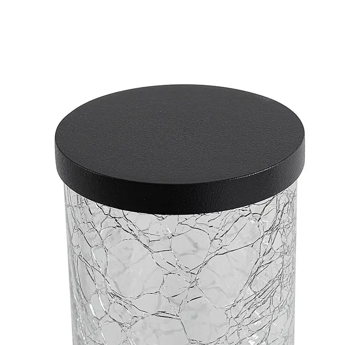 Lindby Außenwandleuchte Gavros - 7 x 7 x 45 cm, schwarz, klar / transparent, IP44 - Klares Glasgefäß mit Rissmuster und strukturiertem schwarzem Deckel.
