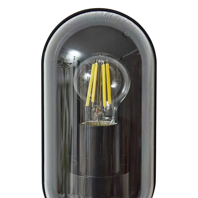 Lucande Außenwandleuchte Serine - schwarz, klar / transparent, IP65 - Moderne schwarze Leuchte mit klarer Kuppel und sichtbarer LED-Fadenlampe.