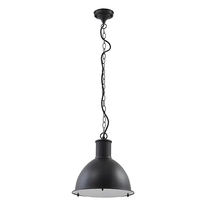 Lindby Außenwand- & Deckenleuchte Luciane - schwarz, IP44 - Mattschwarze Metall-Pendelleuchte mit Kuppelschirm, an Kette und gedrehtem Stab aufgehängt.