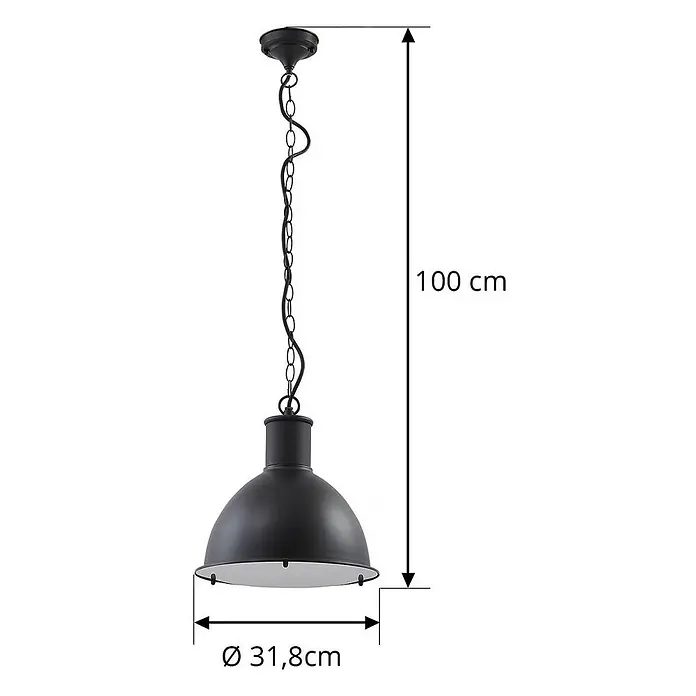 Lindby Außenwand- & Deckenleuchte Luciane - schwarz, IP44 - Schwarze Pendelleuchte aus Metall mit Kuppelschirm, an einer Kette hängend. Höhe 100cm, Durchmesser 31,8cm.