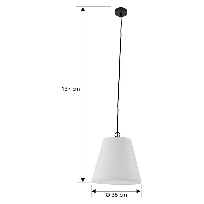 Lindby Außenwand- & Deckenleuchte Alaida - L x B x H: 35 x 35 x 30 cm, weiß / opal, IP65 - Weiße Pendelleuchte mit schwarzem Kabel, 137 cm lang, 35 cm Schirmdurchmesser.