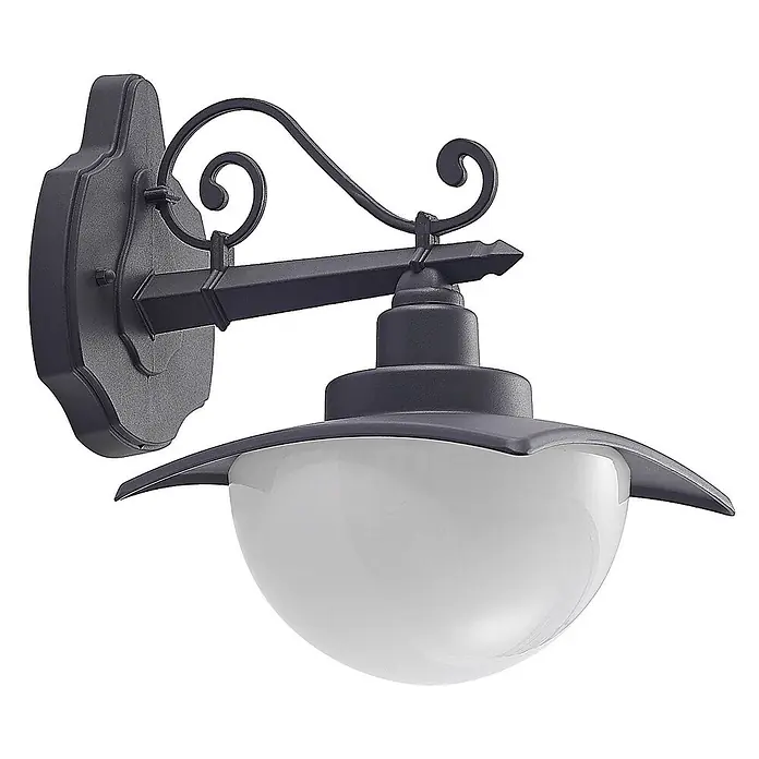 Lindby Außenwandleuchte Elinda - 26,5 x 20 x 28,8 cm, schwarz, schwarz, IP44 - Schwarze verzierte Außenwandleuchte mit weißem kugelförmigem Diffusor.