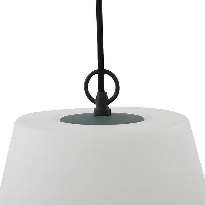 Lindby Außenwand- & Deckenleuchte Alaida - L x B x H: 35 x 35 x 30 cm, weiß / opal, IP65 - Weiße Pendelleuchte mit schwarzem Kabel und dunkelgrauer Metallhalterung.