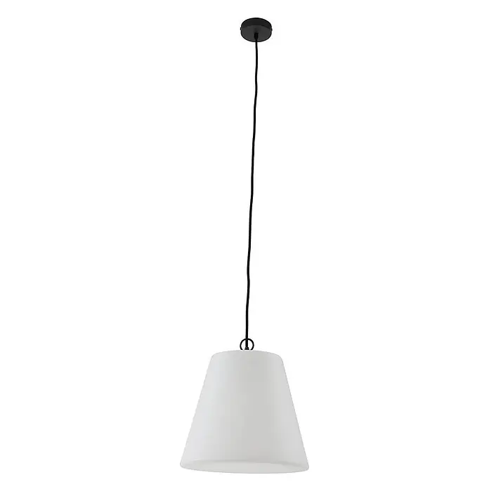 Lindby Außenwand- & Deckenleuchte Alaida - L x B x H: 35 x 35 x 30 cm, weiß / opal, IP65 - Weiß hängende Kegelleuchte mit schwarzem Kabel und Deckenbaldachin.