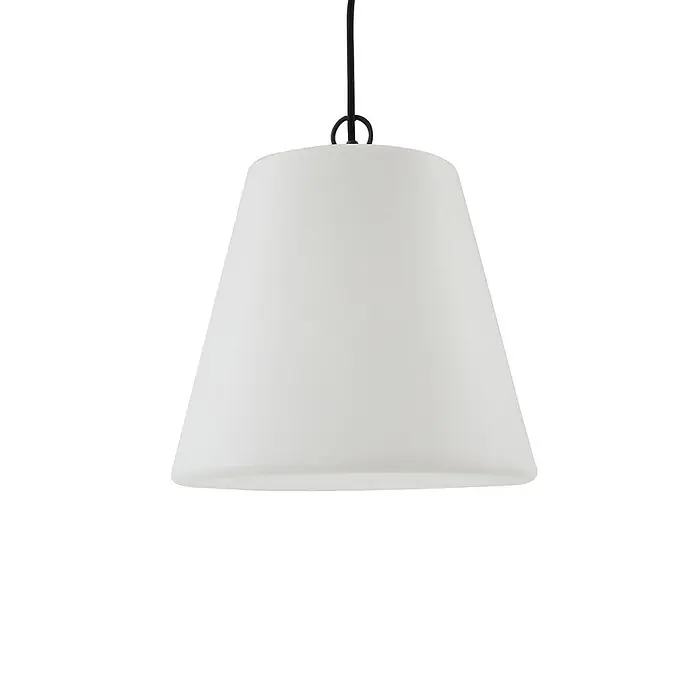 Lindby Außenwand- & Deckenleuchte Alaida - L x B x H: 35 x 35 x 30 cm, weiß / opal, IP65 - Weiße, konische Pendelleuchte aus mattiertem Glas, an einem schwarzen Kabel hängend.