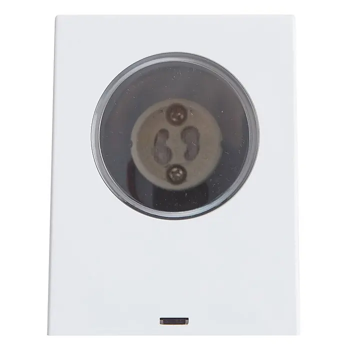 Prios Außenwandleuchte Irfan - weiß / opal, IP44 - Weiße elektrische Wandplatte mit runder transparenter Abdeckung und Keramik-Lampenfassung. Kleiner Schlitz unten.