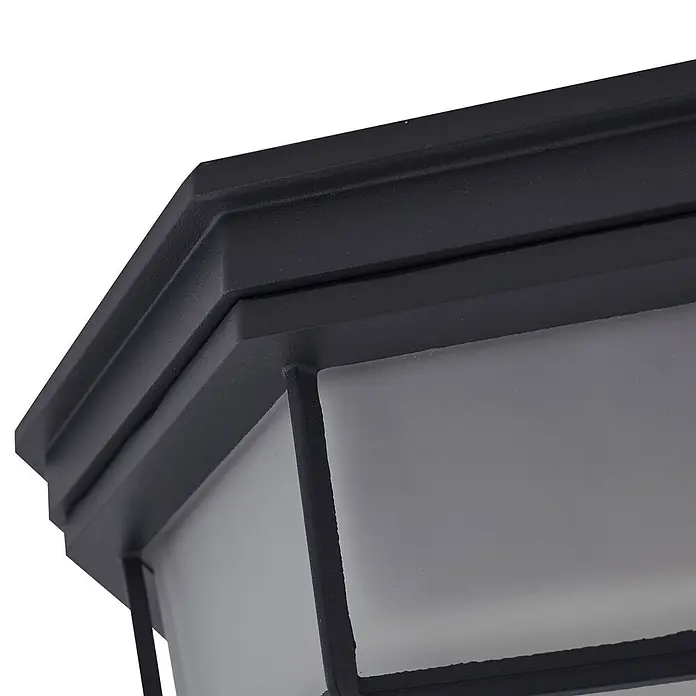 Lindby Außenwand- & Deckenleuchte Idril - schwarz, IP44 - Schwarze, strukturierte Außenleuchte zum bündigen Einbau mit Milchglasscheiben.