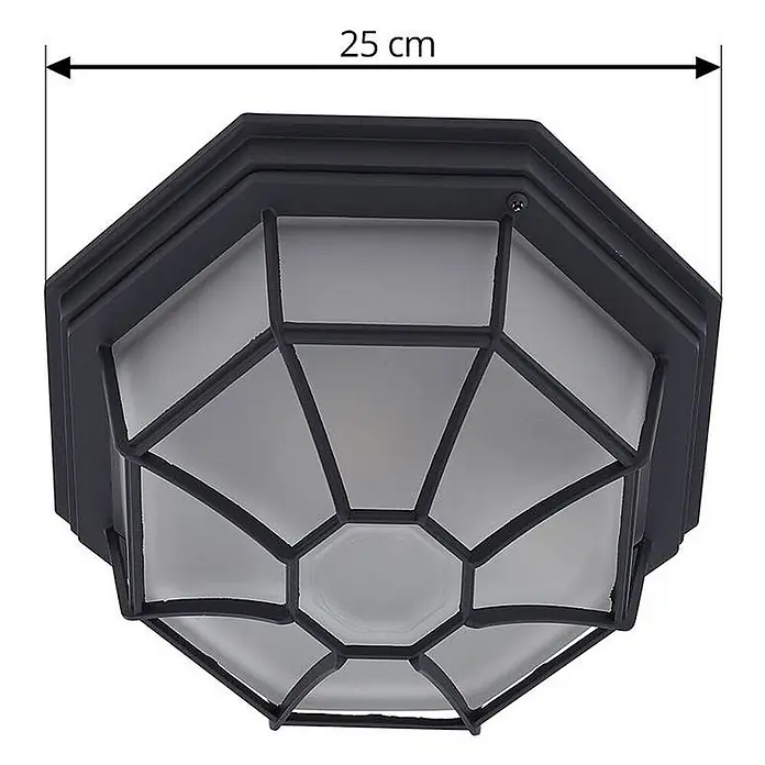 Lindby Außenwand- & Deckenleuchte Idril - schwarz, IP44 - Schwarze achteckige Deckenleuchte mit mattiertem Diffusor und dekorativem Metallgitter, 25 cm breit.
