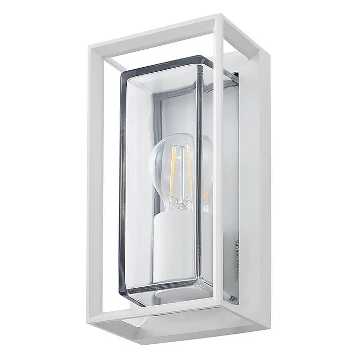Arcchio Außenwandleuchte Ismera - weiß / opal, weiß / opal, IP65 - Moderne weiße rechteckige Wandleuchte mit klarem Glasschirm und sichtbarer LED-Glühbirne.